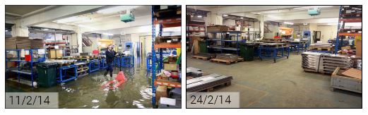 Our warehouse, before and after the flooding. We are back to normal operations.
